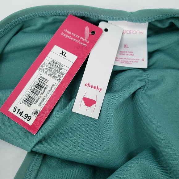 Cheeky Bikini Swim Bottom Sage Juniors 15/17 Womens 12/14 Ruched Cinched Back - Picture 9 of 12